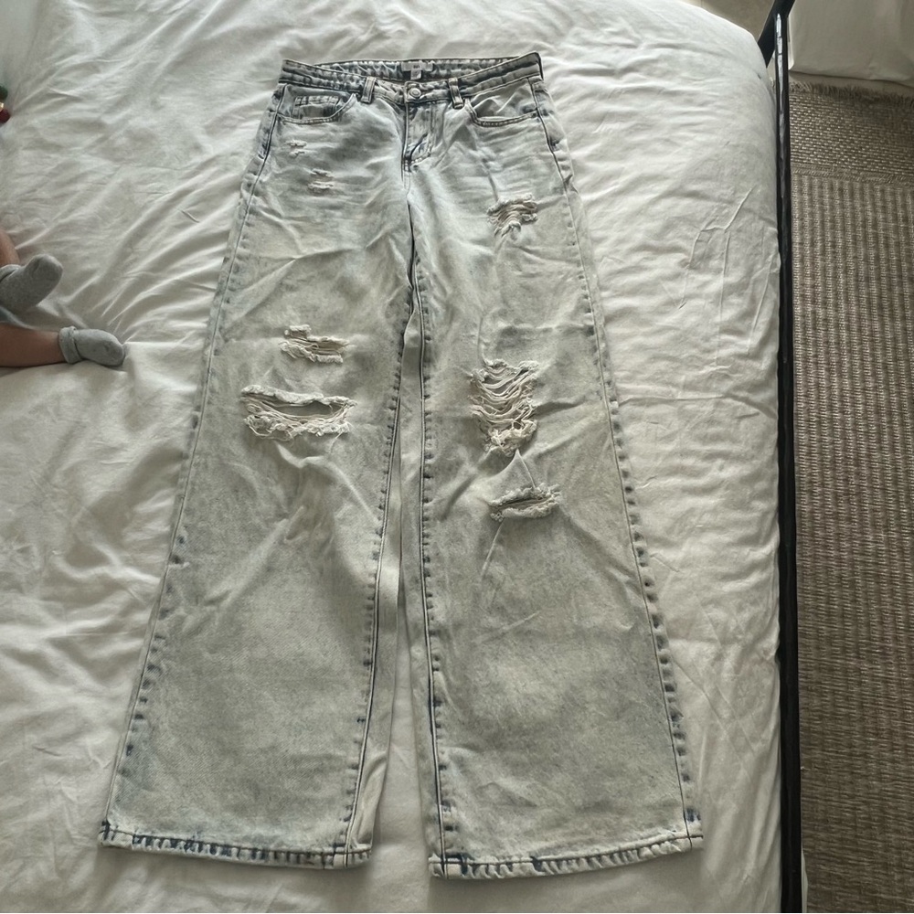 BP Mid Rise Distressed Light Wash Wide Leg Jeans